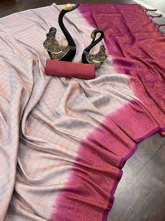 Elegant Pink & Black Soft Silk Saree with Rich Woven Pallu