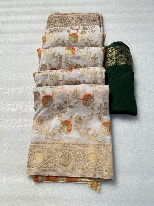Pure Soft Khadi Georgette Silk Saree with Zari & Meenakari Work – LC-59