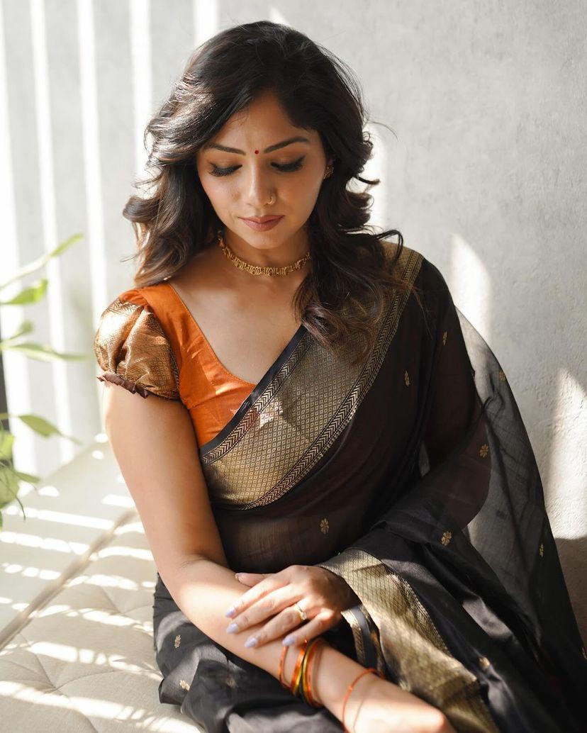 Classic Banarasi Style Lichi Silk Saree with Contrast Border