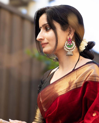 Classic Banarasi Style Lichi Silk Saree with Contrast Border