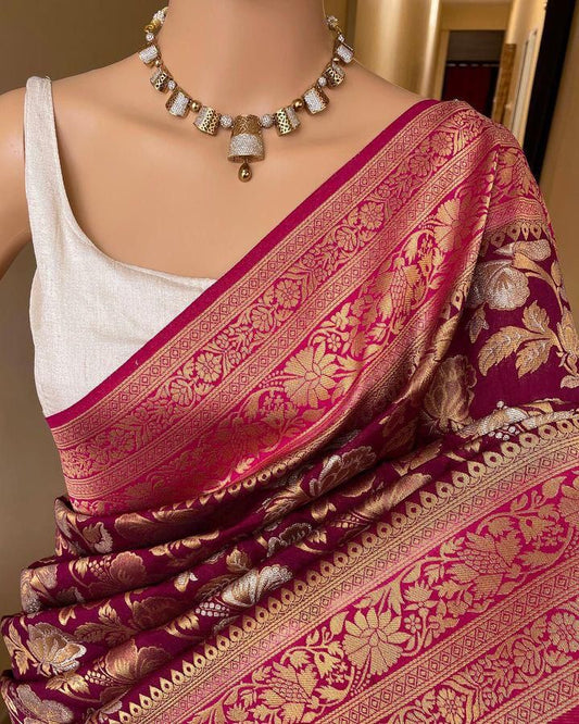 Elegant Organic Banarasi Lichi Silk Wedding Saree