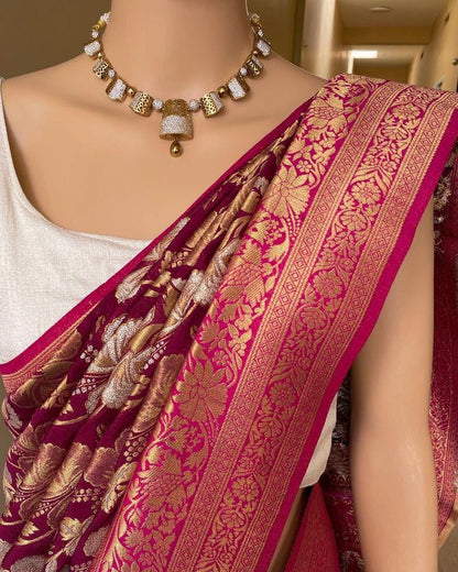 Elegant Organic Banarasi Lichi Silk Wedding Saree