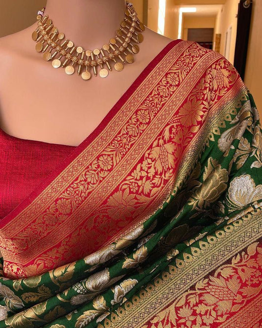 Elegant Organic Banarasi Lichi Silk Wedding Saree