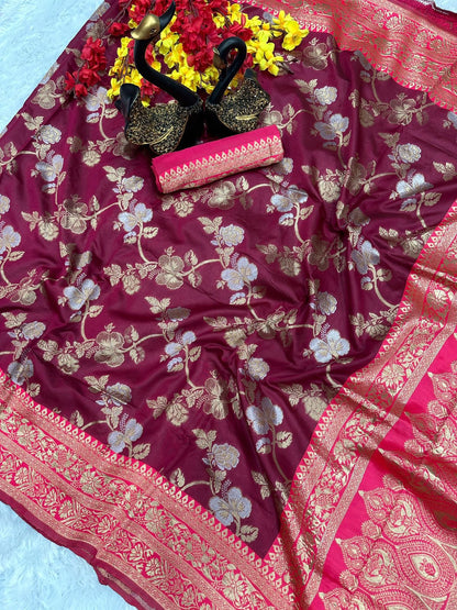 Elegant Organic Banarasi Lichi Silk Wedding Saree