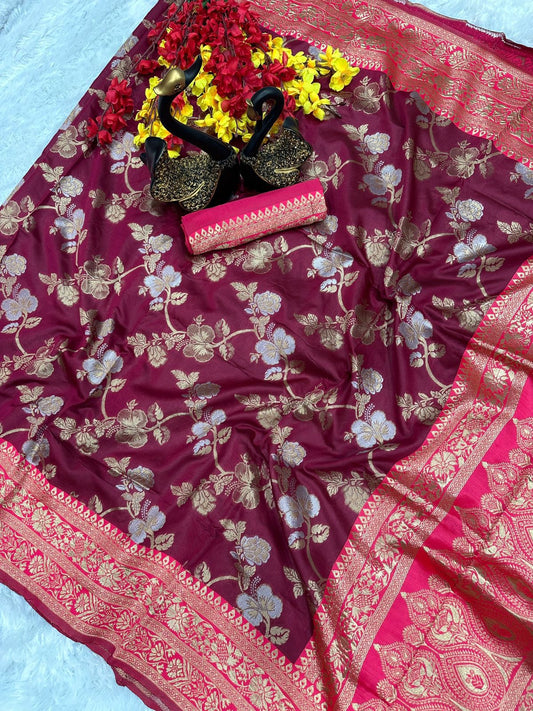 Elegant Organic Banarasi Lichi Silk Wedding Saree