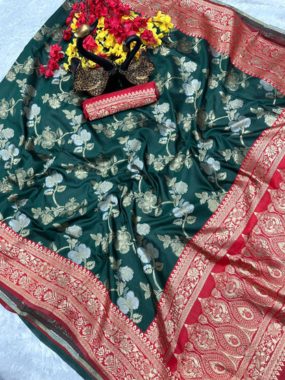 Elegant Organic Banarasi Lichi Silk Wedding Saree