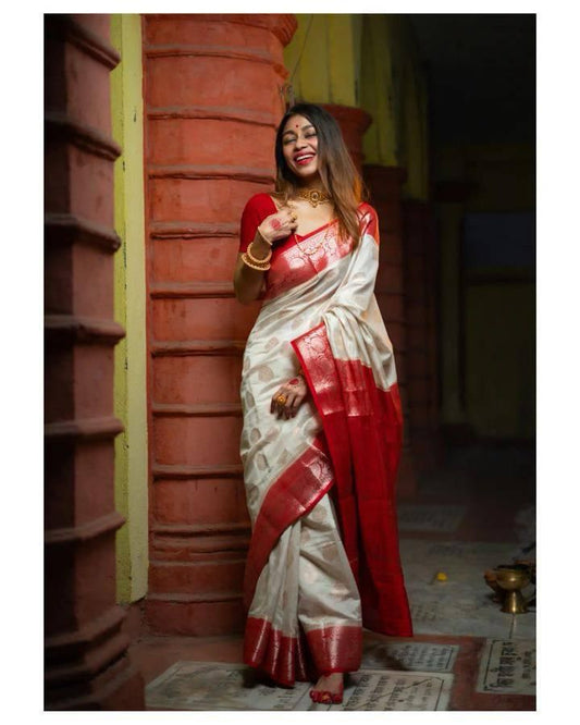 Easy-to-Wear Banarasi Style Saree Crafted in Smooth Lichi Silk