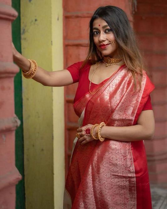 Easy-to-Wear Banarasi Style Saree Crafted in Smooth Lichi Silk