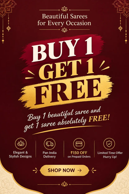 Handcrafted Kalamkari Peacock & Floral Art Saree – Buy 1 Get 1 Free