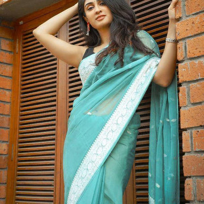 Softloom Saree Made from Lilan Cotton Featuring Slab Texture and Designer Blouse