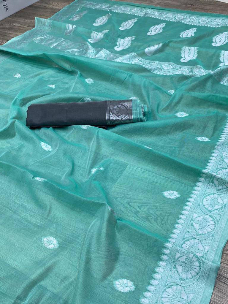 Softloom Saree Made from Lilan Cotton Featuring Slab Texture and Designer Blouse