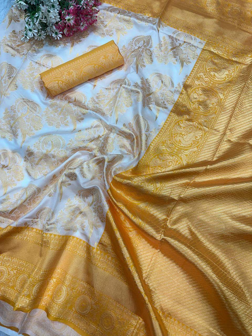 Heirloom-Inspired Banarasi Pattern Saree in Lichi Silk