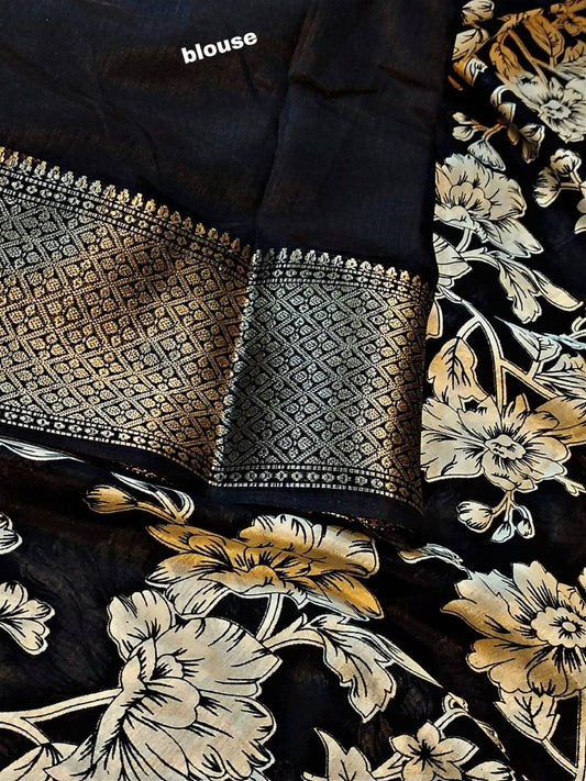 Dola Silk Kalamkari Saree with Jacquard Border
