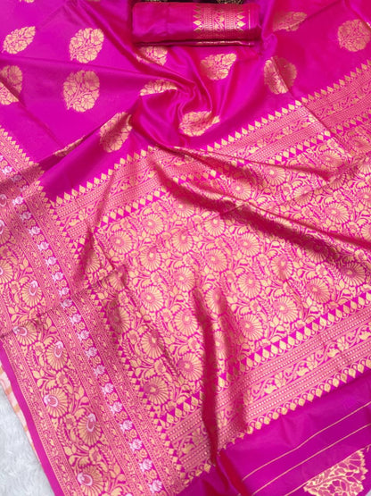 Soft & Lightweight Lichi Silk Banarasi Wedding Saree