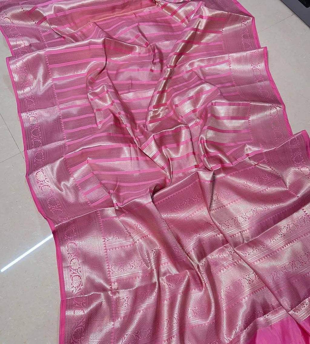 Celebrity Inspired Banarasi Silver Tissue Zari Silk Saree