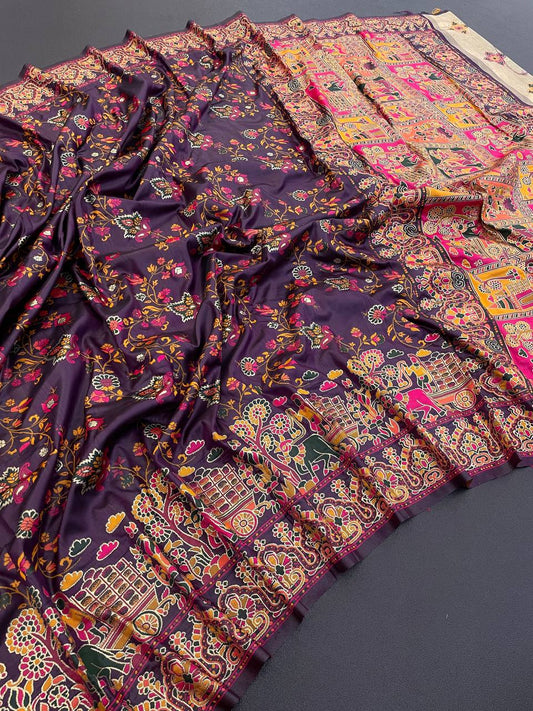 Rajwadi Pashmina Silk Weaving Saree with Kashmiri Pallu