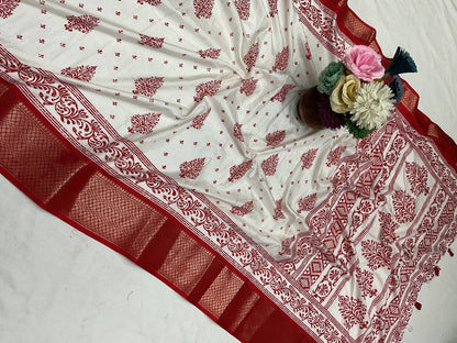 Pure Dola Silk Saree with HD Batik Print & Jacquard Border