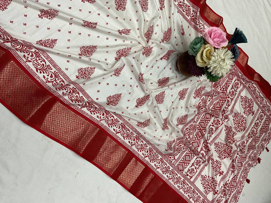 Pure Dola Silk Saree with HD Batik Print & Jacquard Border