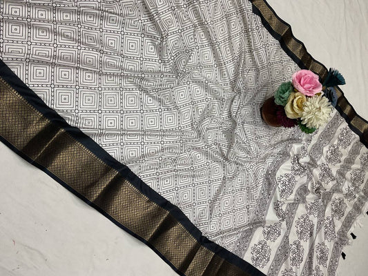 Pure Dola Silk Saree with HD Batik Print & Jacquard Border