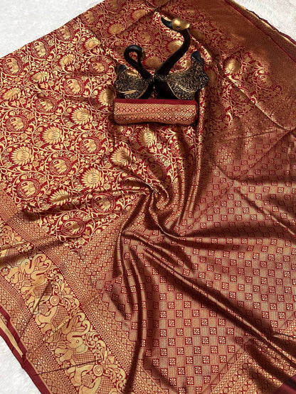 Refined Banarasi Bridal Ensemble Made from Organic Lichi Silk Saree