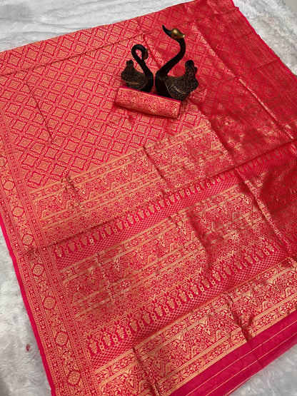 Heritage-Style Saree Made Using Organic Banarasi Lichi Silk