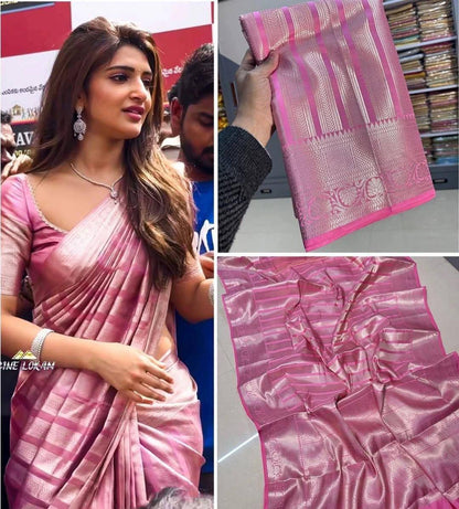 Celebrity Inspired Banarasi Silver Tissue Zari Silk Saree