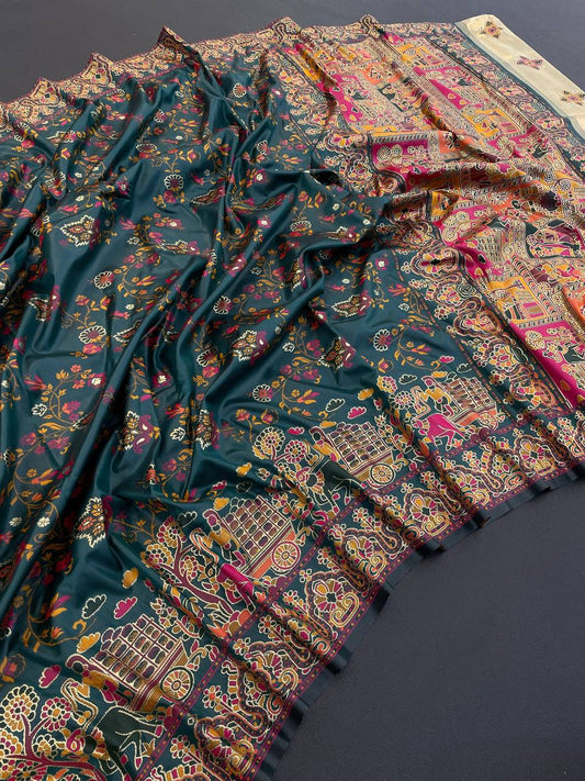 Rajwadi Pashmina Silk Weaving Saree with Kashmiri Pallu