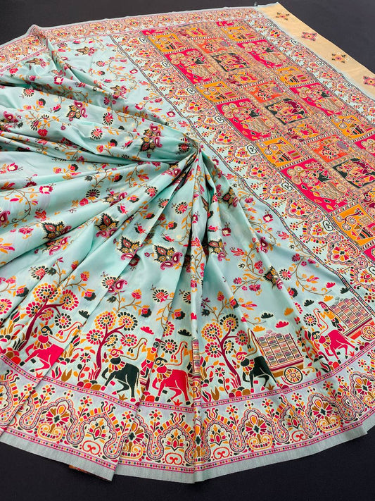 Rajwadi Pashmina Silk Weaving Saree with Kashmiri Pallu