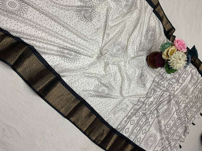 Pure Dola Silk Saree with HD Batik Print & Jacquard Border