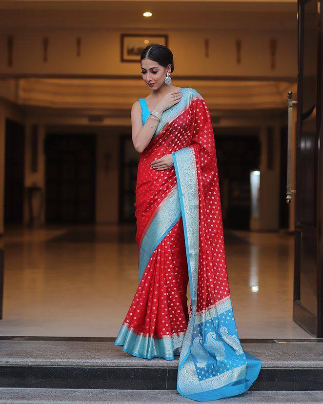 Comfort Fit Organic Banarasi Lichi Silk Wedding Saree