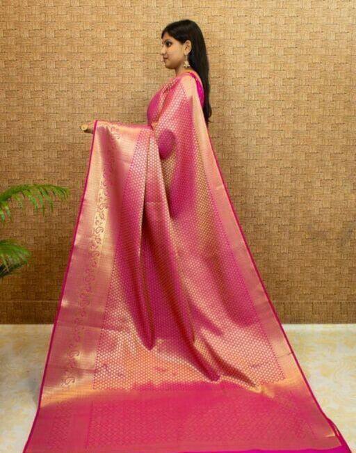 Elegant Pink Silk Saree with Subtle Woven Texture