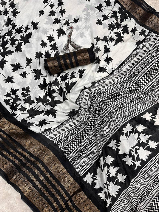 Pure Dola Silk Saree with Jacquard Border & Kalamkari Print
