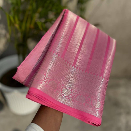 Celebrity Inspired Banarasi Silver Tissue Zari Silk Saree