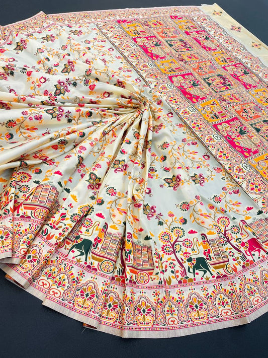 Rajwadi Pashmina Silk Weaving Saree with Kashmiri Pallu