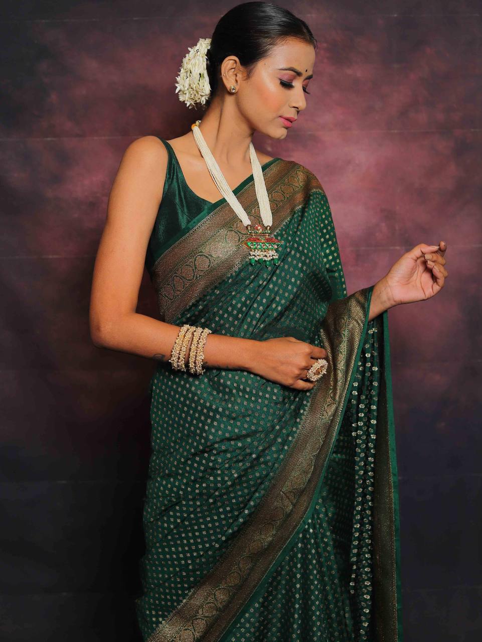 Graceful Organic Banarasi Lichi Silk Wedding Saree