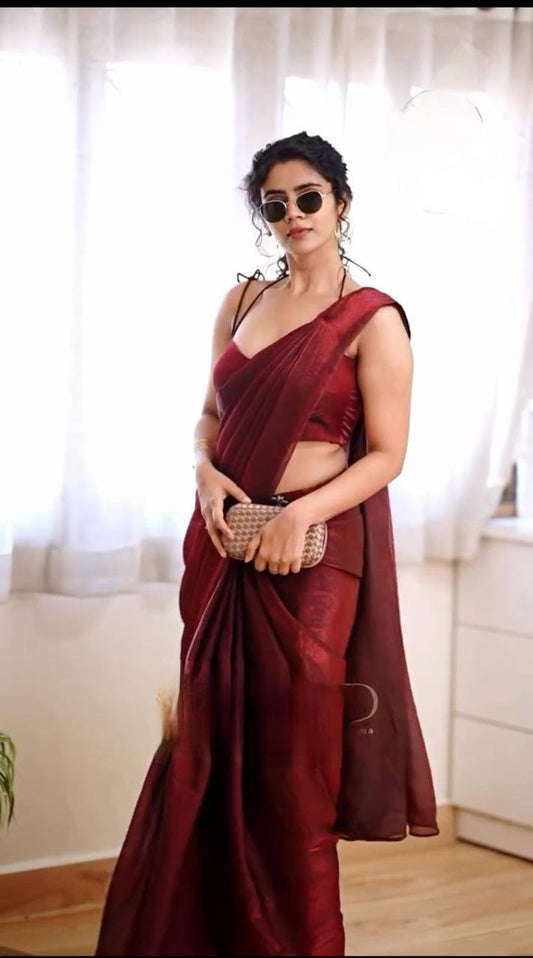 Plain Space Silk Saree with Running Blouse