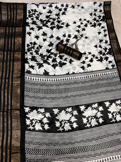 Pure Dola Silk Saree with Jacquard Border & Kalamkari Print