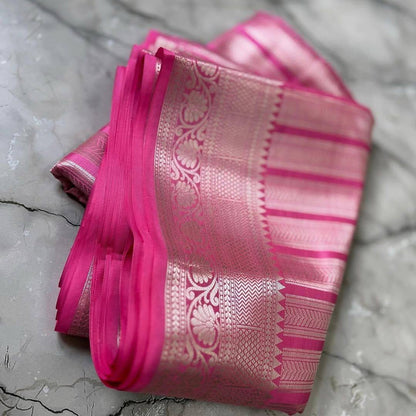 Celebrity Inspired Banarasi Silver Tissue Zari Silk Saree