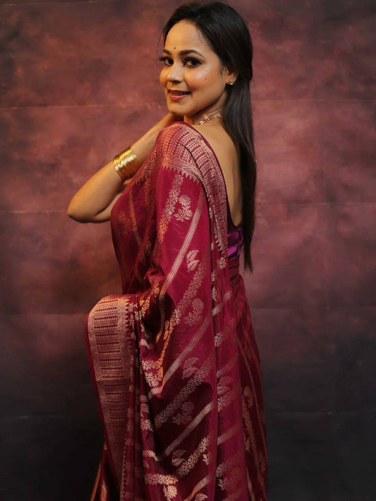 Comfort Elegance Organic Banarasi Lichi Silk Wedding Saree