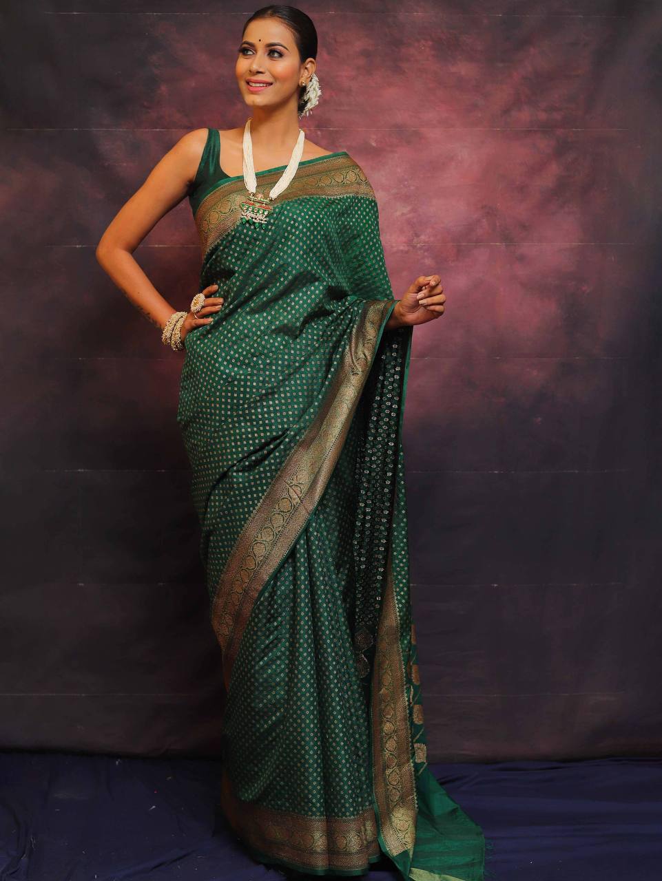 Graceful Organic Banarasi Lichi Silk Wedding Saree