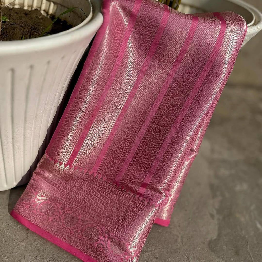 Celebrity Inspired Banarasi Silver Tissue Zari Silk Saree
