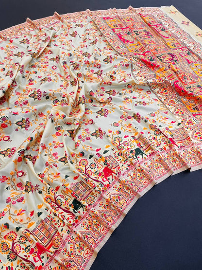 Rajwadi Pashmina Silk Weaving Saree with Kashmiri Pallu