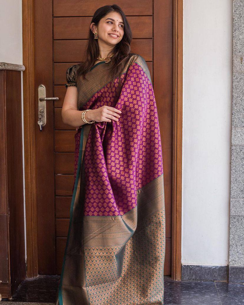 Statement Bridal Saree with Banarasi Art on Lichi Silk