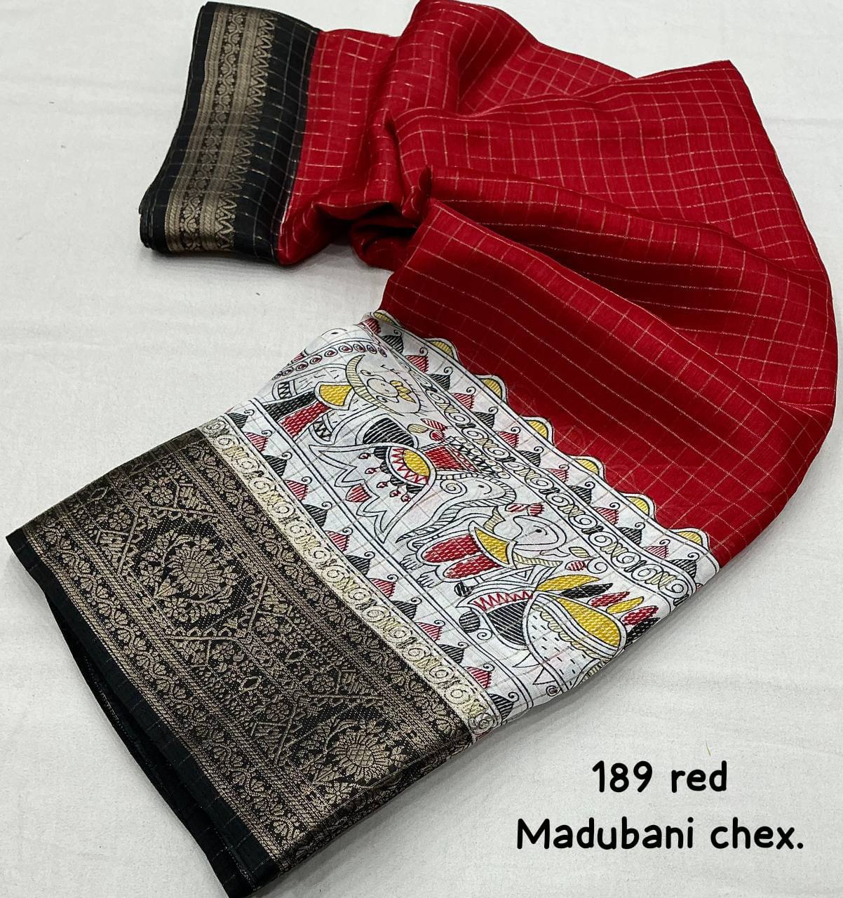 Lightweight Mangalagiri Dola Saree with Print Checks & Kalamkari Pallu