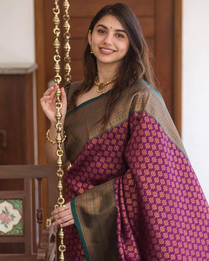 Statement Bridal Saree with Banarasi Art on Lichi Silk