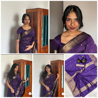Soft Cotton Saree Showcasing Slab Weaving and Contrast Blouse