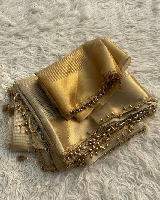 Nayanthara Inspired Banarasi Golden Tissue Silk Saree