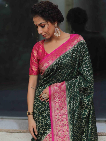 Organic Banarasi Lichi Silk Wedding Saree – Rich & Comfortable