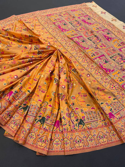 Rajwadi Pashmina Silk Weaving Saree with Kashmiri Pallu