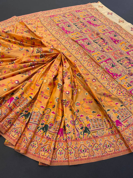 Rajwadi Pashmina Silk Weaving Saree with Kashmiri Pallu